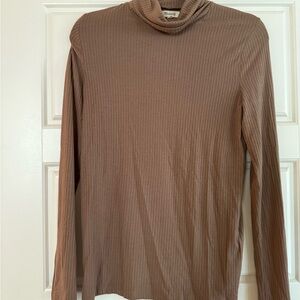 Madewell Taupe Ribbed Turtleneck Top